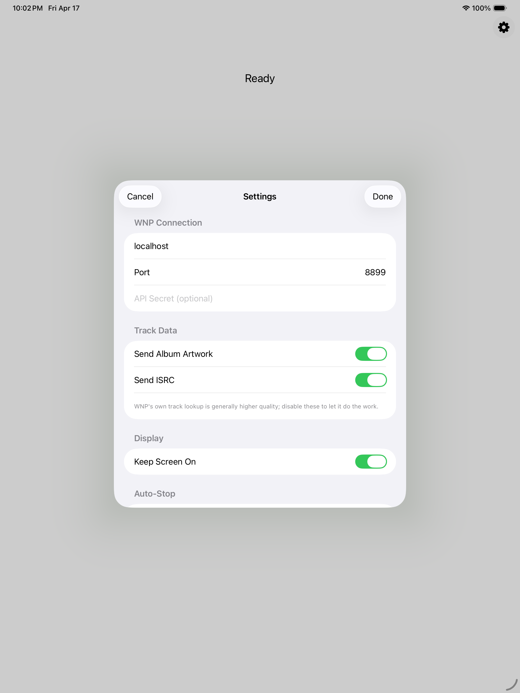 EarShot settings on iPad